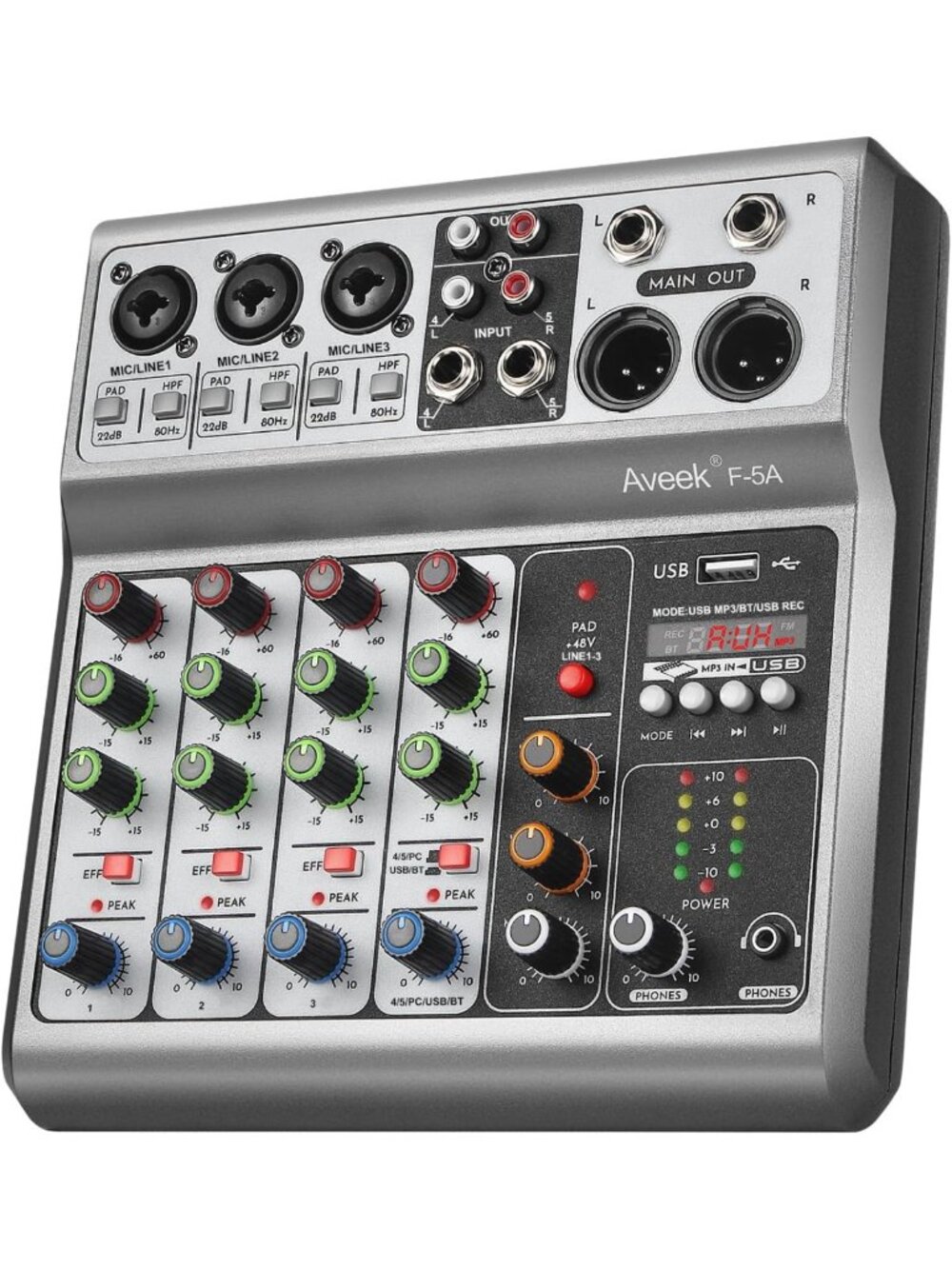 5-Channel Audio Mixer with Built-in Recording Interface & Sound Board, Pro